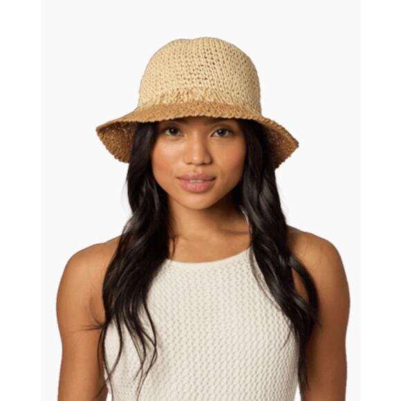 Eugenia Kim Straw Bucket Hat Two Tone Raffia Beach NWT Saks $165 Resort Coastal